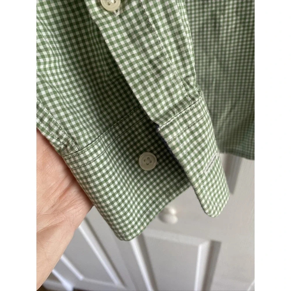 Banana Republic Mens Large Green Long Sleeve Gingham Soft‎ Wash Slim Fit